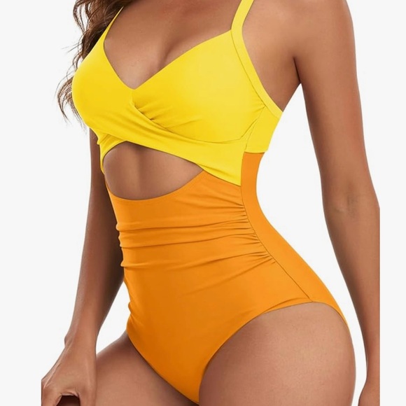 Yellow and Orange Women Swim One Piece swim suit - Picture 3 of 8
